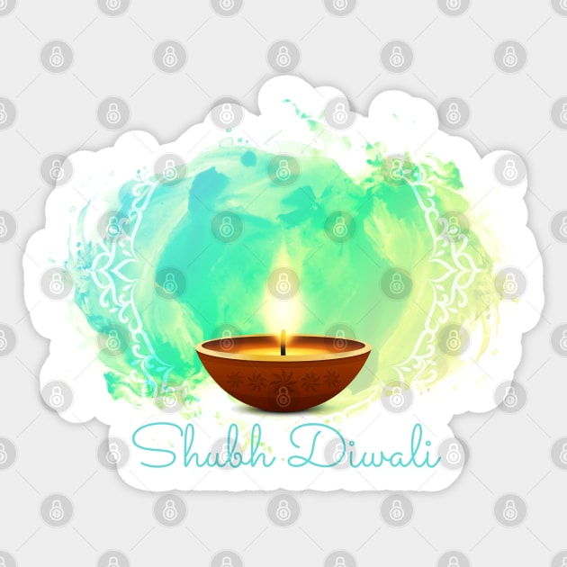 Diya Diwali Green Watercolor Sticker by HolidayBug